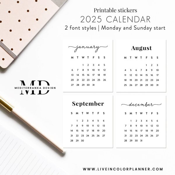 2025 Mini calendars